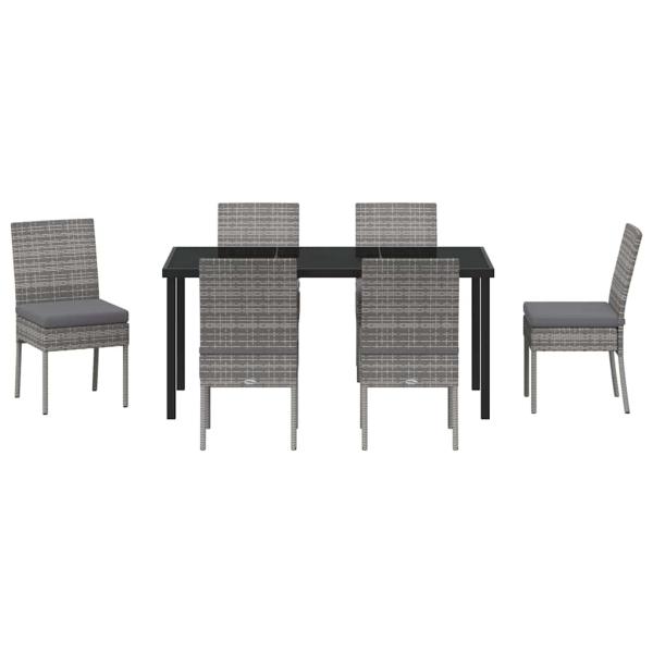 7-teiliges Garten Essset Grau Poly Rattan