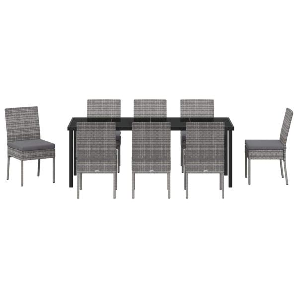 ARDEBO.de - 9-teiliges Garten Esszimmer Set Grau Poly-Rattan