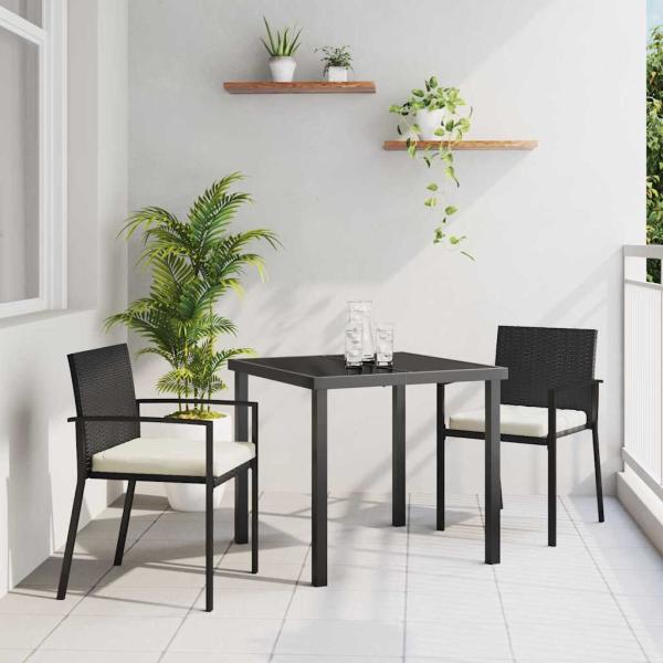 ARDEBO.de - 3-teiliges Garten-Essgruppe Schwarz Poly Rattan