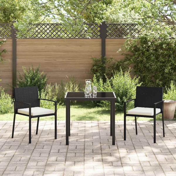 3-teiliges Garten-Essgruppe Schwarz Poly Rattan