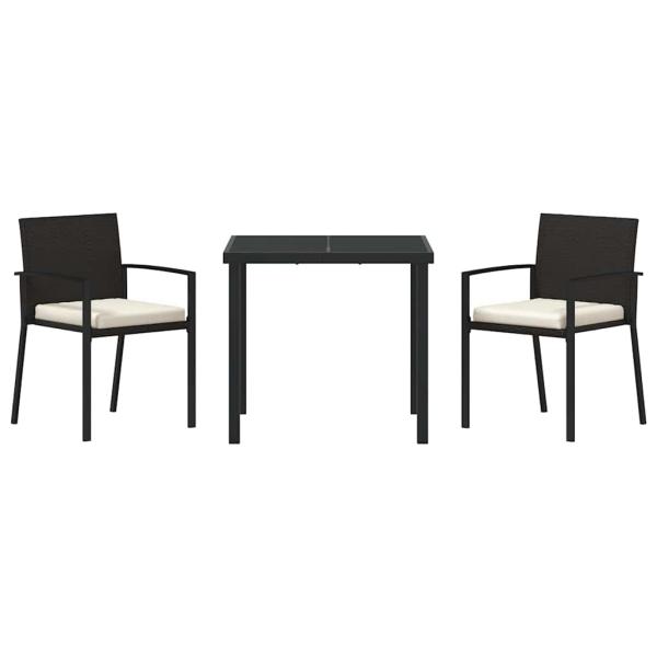 3-teiliges Garten-Essgruppe Schwarz Poly Rattan