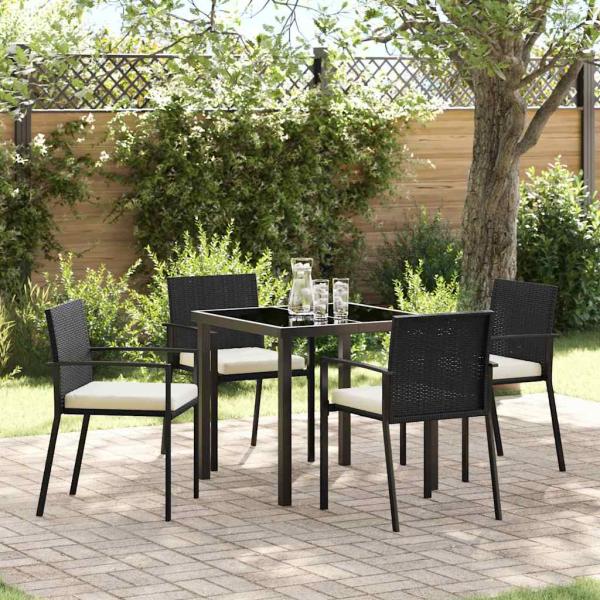 ARDEBO.de - 5-teiliges Garten-Esstischset aus schwarzem Poly-Rattan