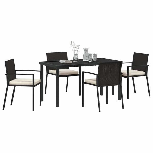 5-teiliges Garten-Esszimmer-Set Schwarz Poly-Rattan