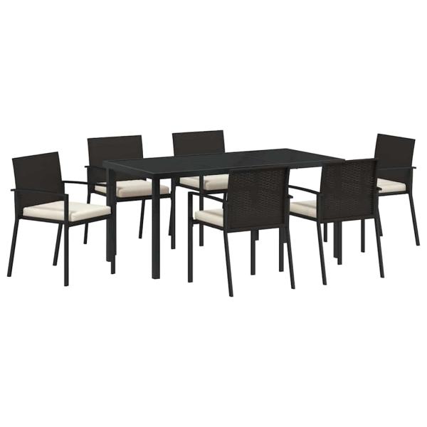 7-teiliges Garten-Esszimmer-Set Schwarz Poly-Rattan