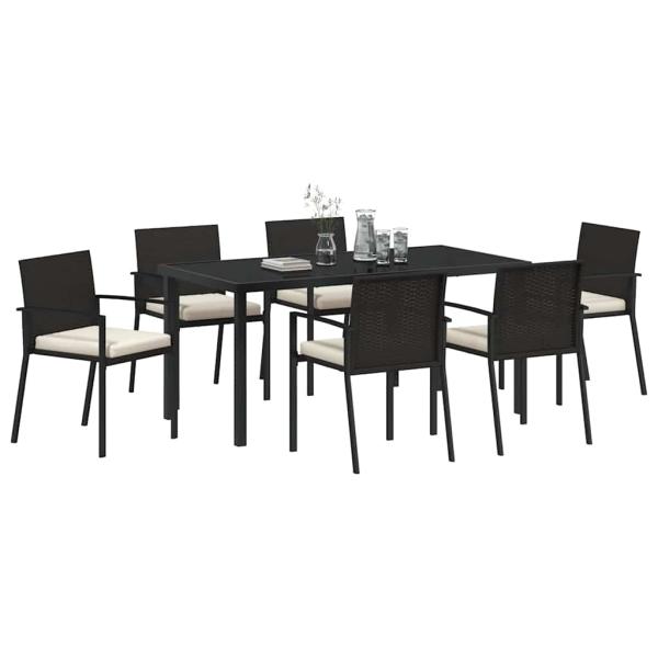 7-teiliges Garten-Esszimmer-Set Schwarz Poly-Rattan