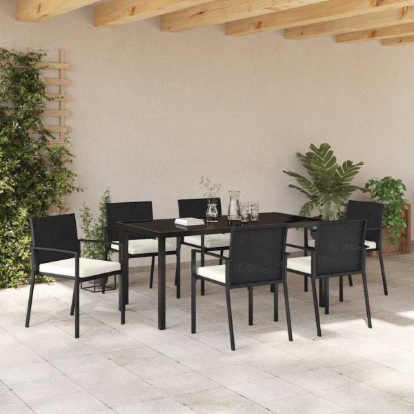7-teiliges Garten-Esszimmer-Set Schwarz Poly-Rattan