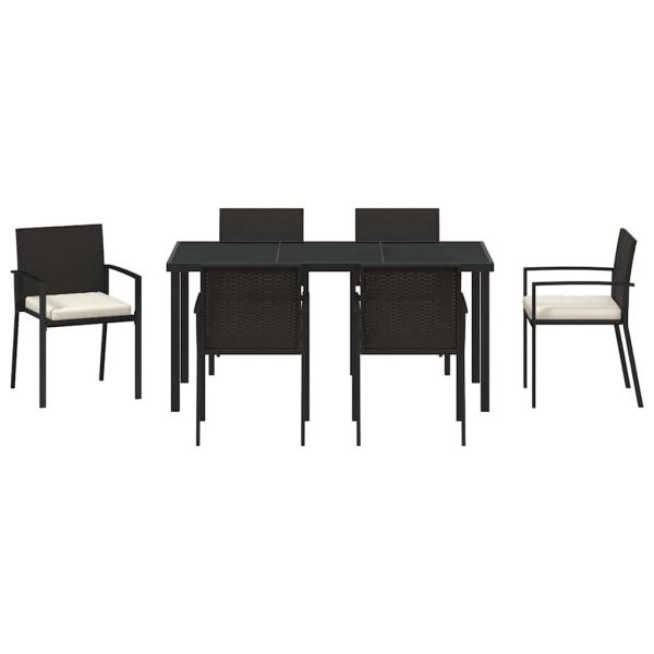 7-teiliges Garten-Esszimmer-Set Schwarz Poly-Rattan