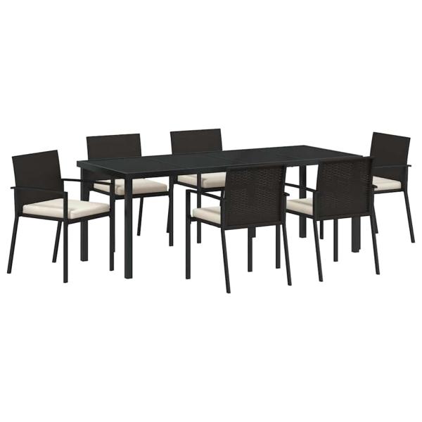 ARDEBO.de - 7-teilige Garten-Essgruppe aus schwarzem Poly-Rattan