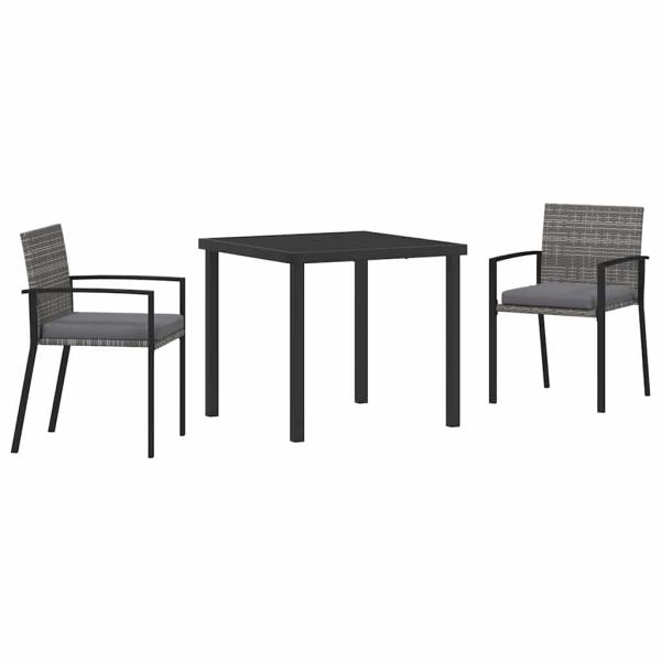 3-teiliges Garten Essset Grau Poly Rattan