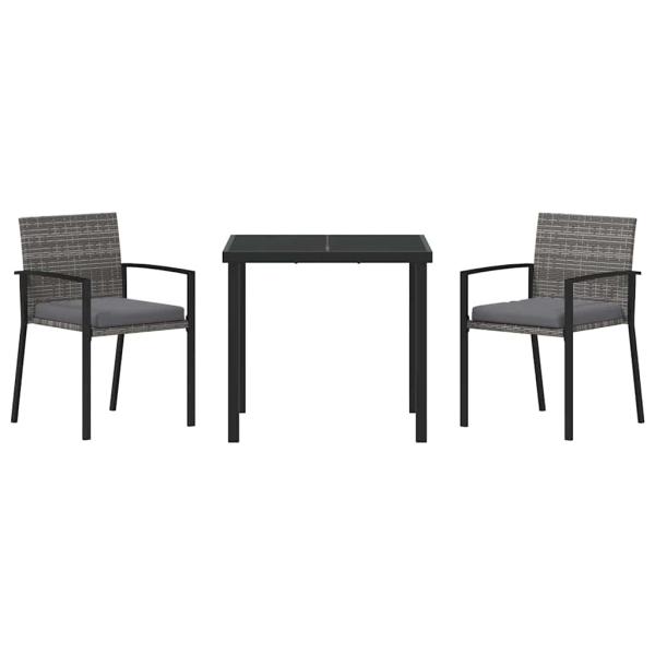 3-teiliges Garten Essset Grau Poly Rattan