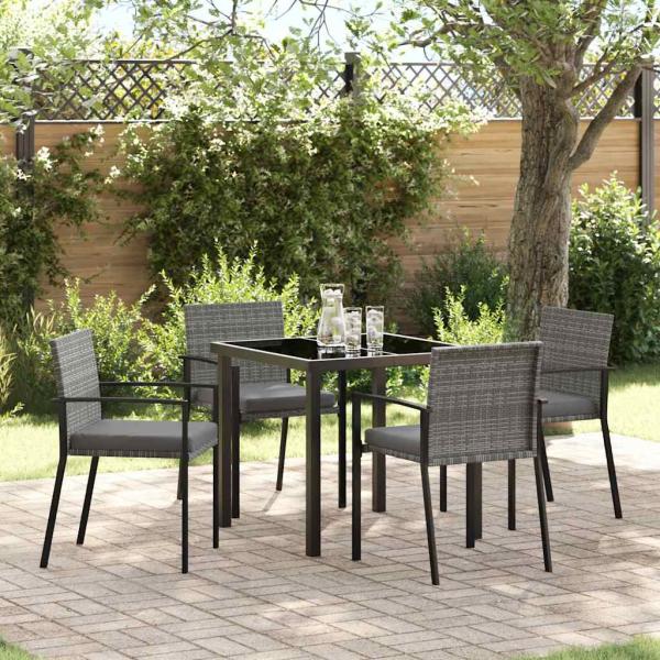 ARDEBO.de - 5-teiliges Garten-Essset Grau aus Poly-Rattan