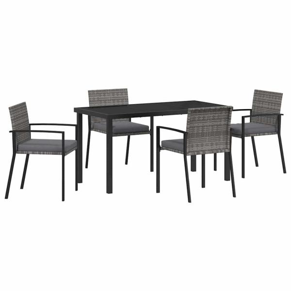 5-teiliges Garten Esszimmer Set Grau Poly Rattan