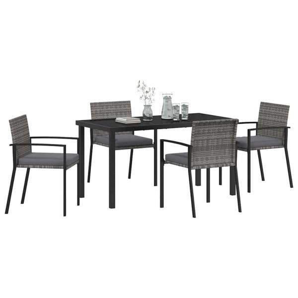 5-teiliges Garten Esszimmer Set Grau Poly Rattan