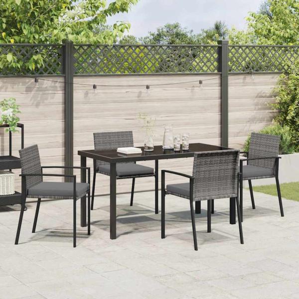 5-teiliges Garten Esszimmer Set Grau Poly Rattan