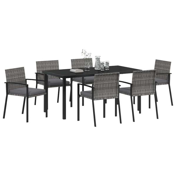 7-teiliges Garten-Esstisch-Set Grau Poly-Rattan