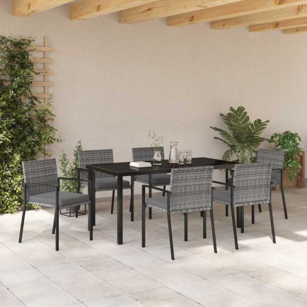 7-teiliges Garten-Esstisch-Set Grau Poly-Rattan