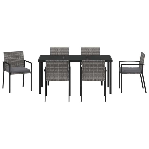 7-teiliges Garten-Esstisch-Set Grau Poly-Rattan