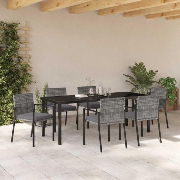 7-teiliges Garten Esszimmer Set Grau Poly-Rattan