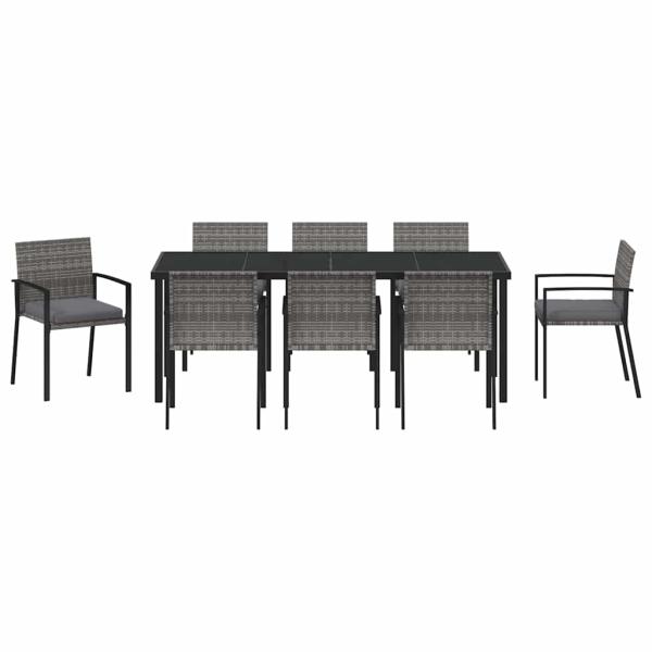 9-teiliges Garten-Essgruppen-Set Grau Poly-Rattan