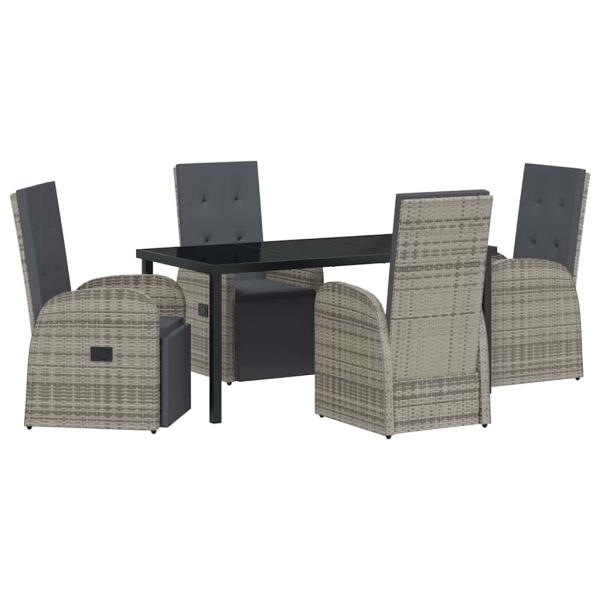 5-teiliges Garten-Dining-Set mit Kissen Grau Poly-Rattan