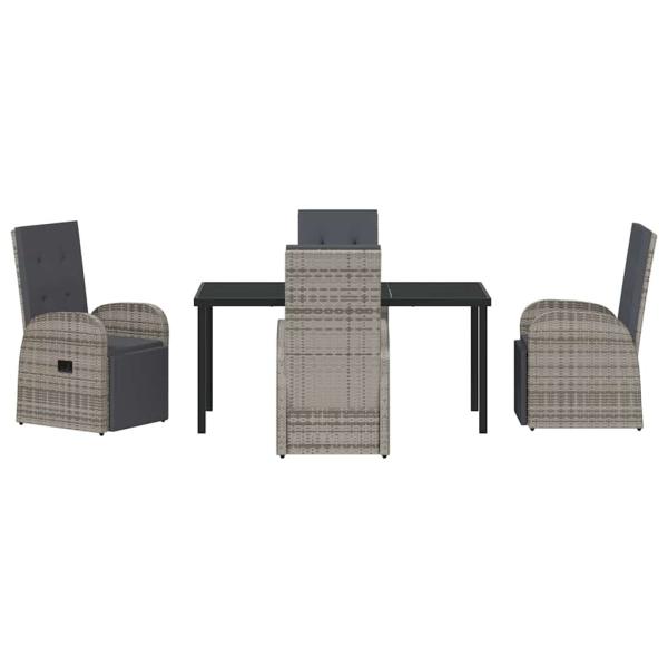 5-teiliges Garten-Dining-Set mit Kissen Grau Poly-Rattan