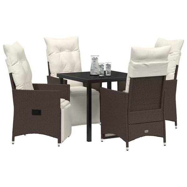 5-teiliges Garten-Dining-Set mit Kissen Braun Poly-Rattan