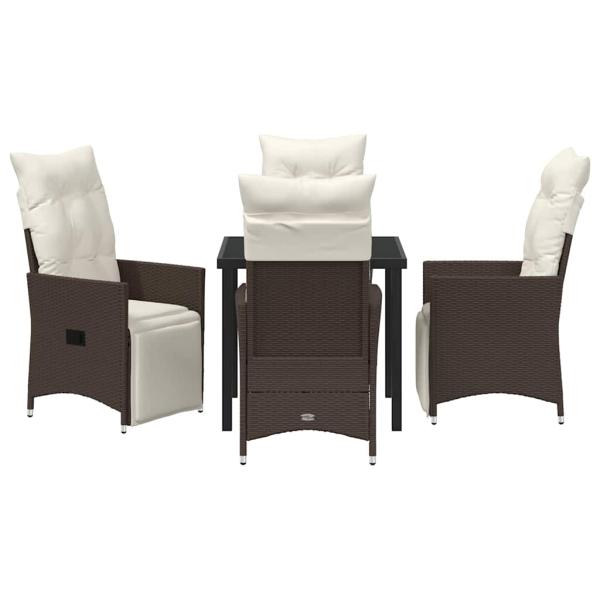 5-teiliges Garten-Dining-Set mit Kissen Braun Poly-Rattan