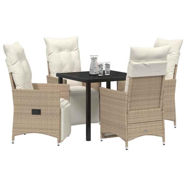 5-teiliges Garten-Esszimmer-Set mit Kissen Beige Poly Rattan