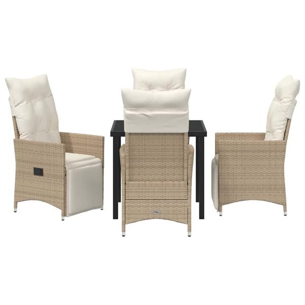 5-teiliges Garten-Esszimmer-Set mit Kissen Beige Poly Rattan