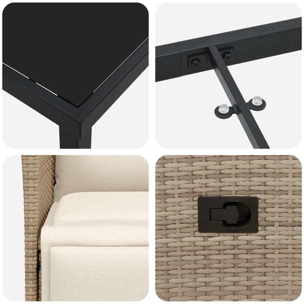 5-teiliges Garten-Esszimmer-Set mit Kissen Beige Poly Rattan