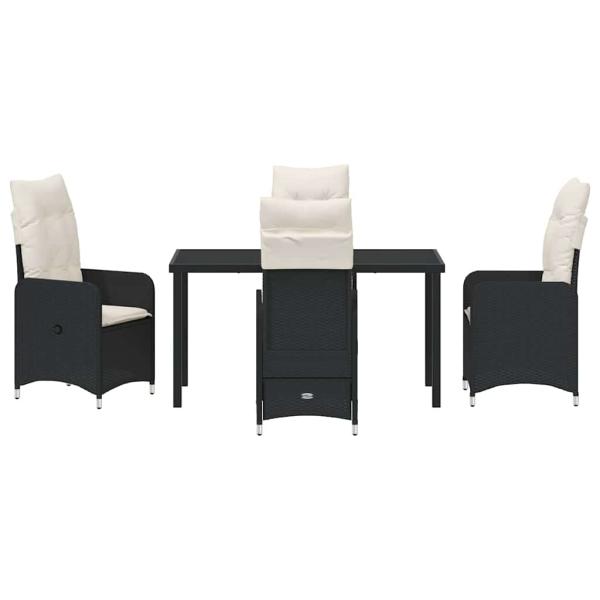 5-teiliges Garten-Dining-Set mit Kissen Schwarz Poly-Rattan