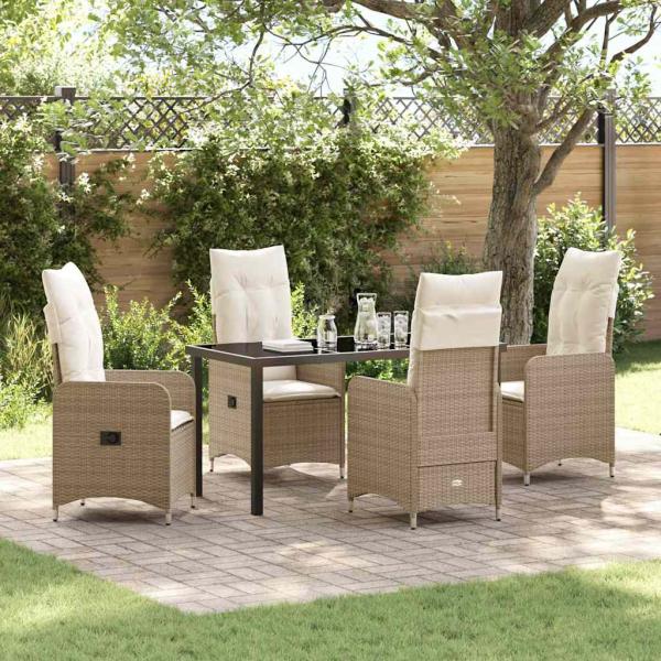 ARDEBO.de - 5-teiliges Garten-Dining-Set mit Kissen Beige Poly Rattan
