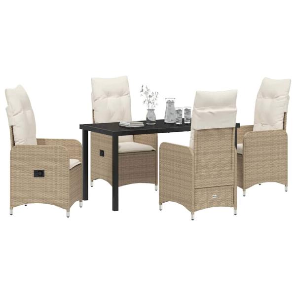 5-teiliges Garten-Dining-Set mit Kissen Beige Poly Rattan