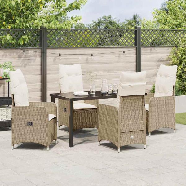 5-teiliges Garten-Dining-Set mit Kissen Beige Poly Rattan