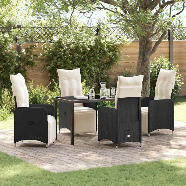 ARDEBO.de - 5-teiliges Garten-Esszimmer-Set mit Kissen Schwarz Poly Rattan.