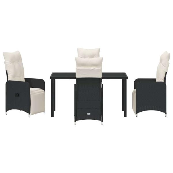 5-teiliges Garten-Esszimmer-Set mit Kissen Schwarz Poly Rattan.