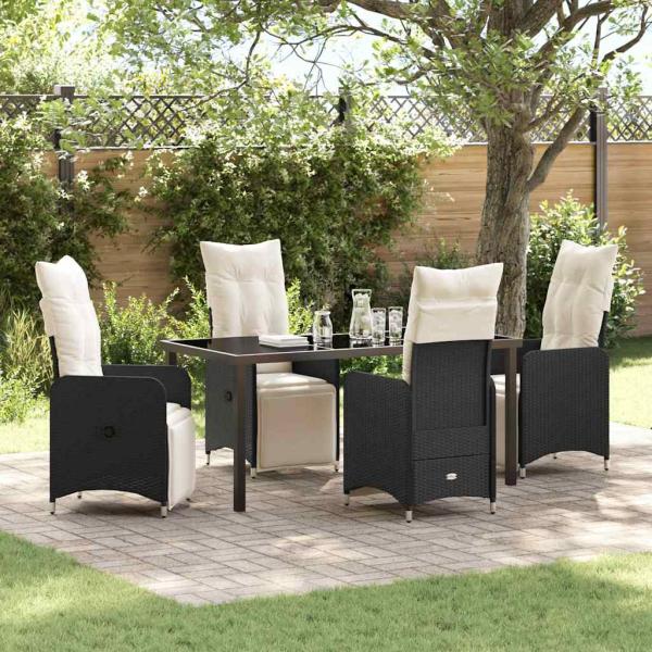 ARDEBO.de - 5-teiliges Gartenset mit Kissen in Schwarz aus Poly-Rattan