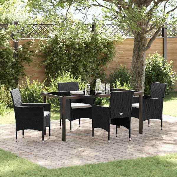 ARDEBO.de - 5-teilige Garten-Essgruppe Schwarz Poly-Rattan