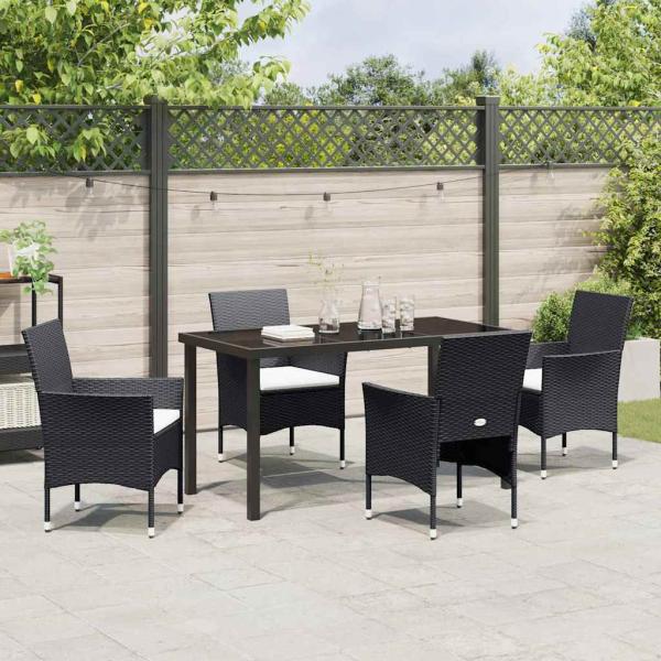 5-teilige Garten-Essgruppe Schwarz Poly-Rattan