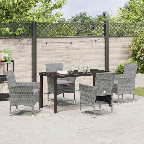 5-teiliges Garten-Essset Grauer Poly-Rattan