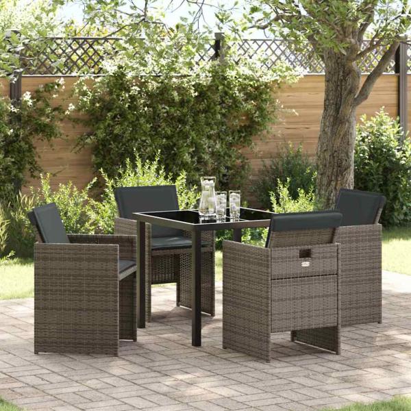 ARDEBO.de - 5-teiliges Garten-Esstischset mit Kissen Grau Poly Rattan