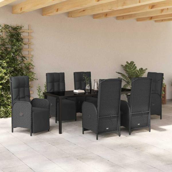 Garten Essgruppe 7 stk. Schwarz Poly-Rattan