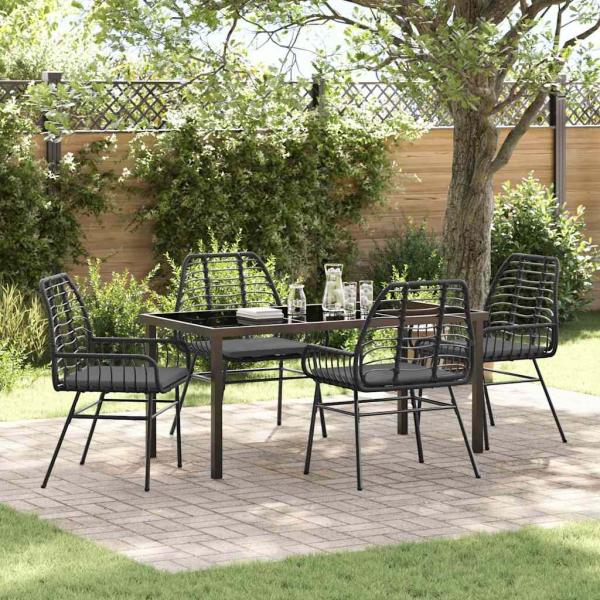 ARDEBO.de - 5-teilige Garten-Essgruppe mit Kissen Schwarz Poly-Rattan