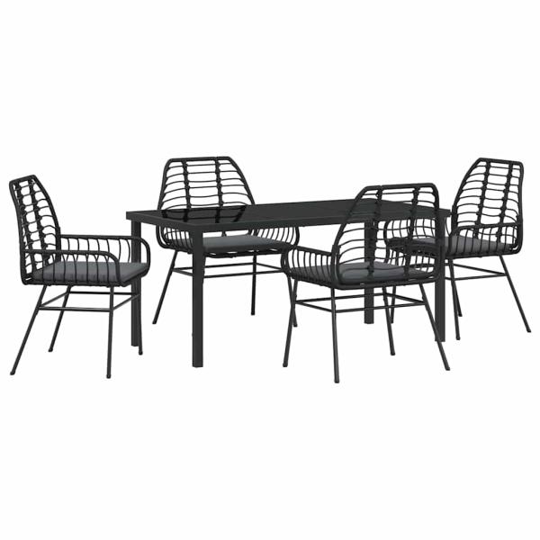 5-teilige Garten-Essgruppe mit Kissen Schwarz Poly-Rattan
