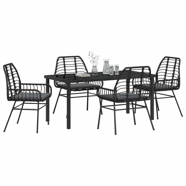 5-teilige Garten-Essgruppe mit Kissen Schwarz Poly-Rattan