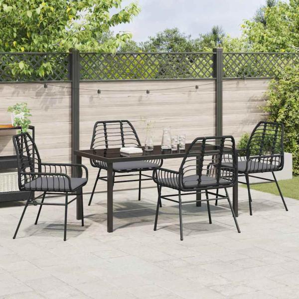 5-teilige Garten-Essgruppe mit Kissen Schwarz Poly-Rattan