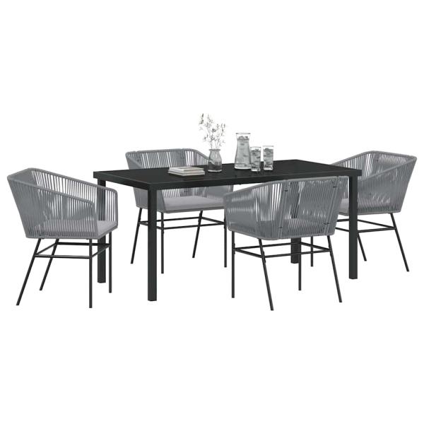 Set aus 3 Grau PE-Rattan, pulverbeschichteter Stahl Standard