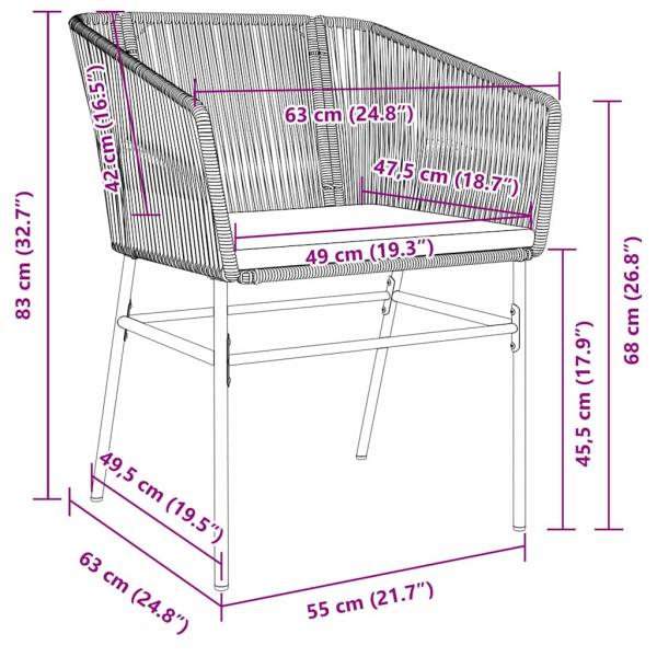 Set aus 3 Grau PE-Rattan, pulverbeschichteter Stahl Standard