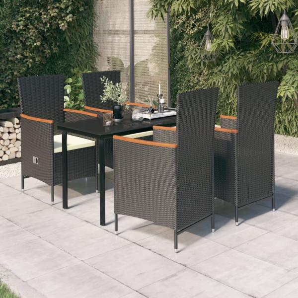 ARDEBO.de - 5-tlg. Garten-Essgruppe mit Kissen Schwarz