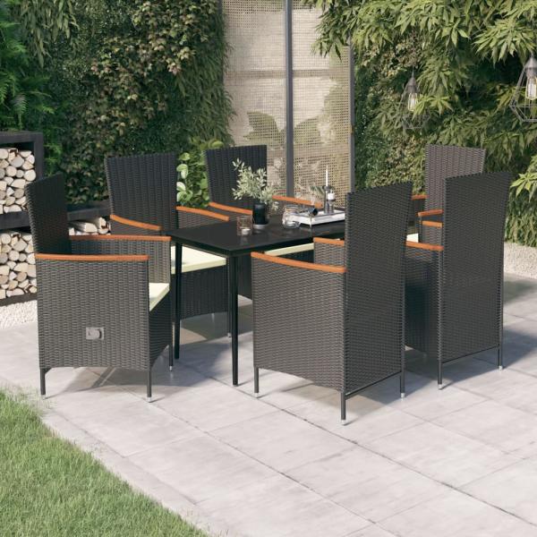 ARDEBO.de - 7-tlg. Garten-Essgruppe mit Kissen Schwarz
